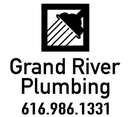 Grand River Plumbing logo with black icon and phone number 616.986.1331