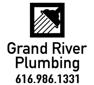 Grand River Plumbing logo with black icon and phone number 616.986.1331