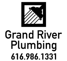 Grand River Plumbing logo with black icon and phone number 616.986.1331