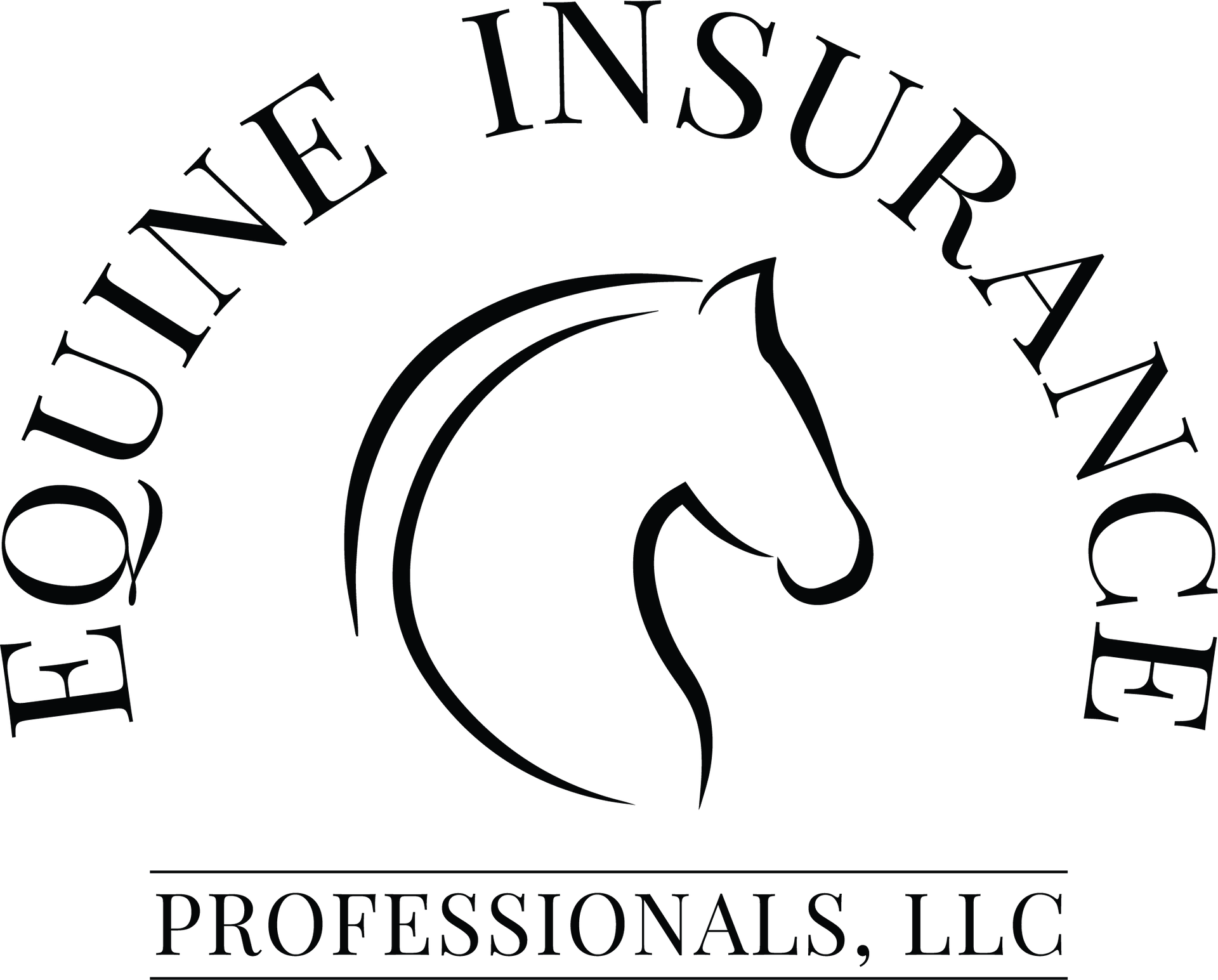A black and white logo for equine insurance professionals , llc.