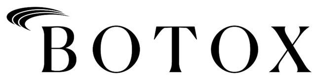 BOTOX logo in black serif letters with a curved swoosh above the B