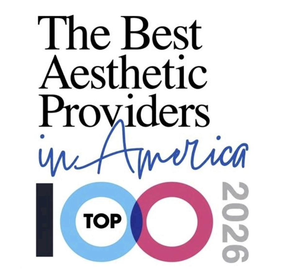 The Best Aesthetic Providers in America 2026 logo with blue and pink “100 TOP” text