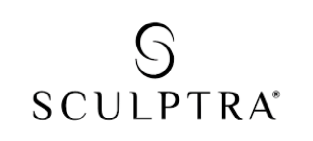 SCULPTRA logo with stylized “S” icon above the wordmark in black on white