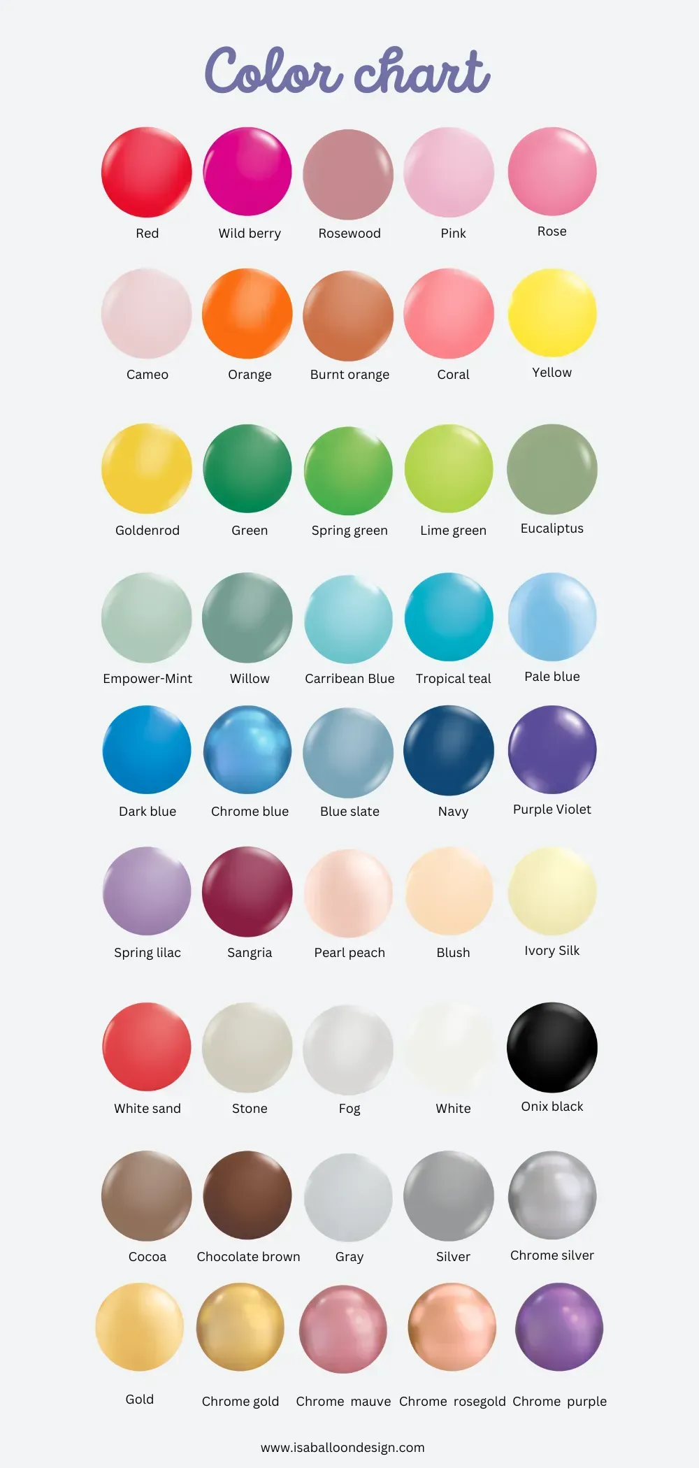 A color chart with lots of different colored circles on a white background.