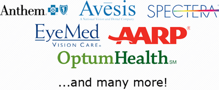 A collage of logos including eyemed aarp optum health and anthem A collage of logos including eyemed aarp optum health and anthem