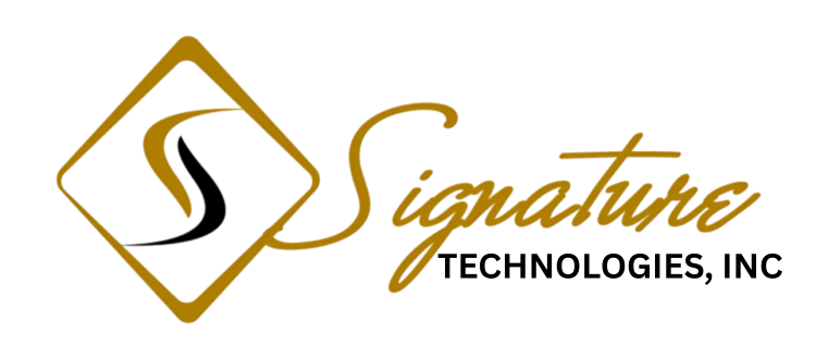 Logo for Signature Technologies, Inc. with a gold diamond around a stylized 