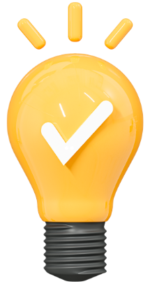 Yellow lightbulb with checkmark, representing an idea or solution.