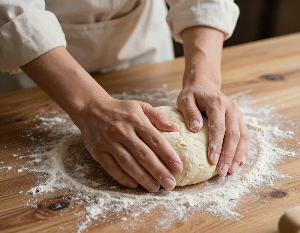 Manos preparando masa fresca