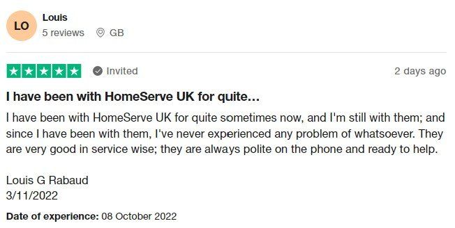 HomeServe 5-star Trustpilot review