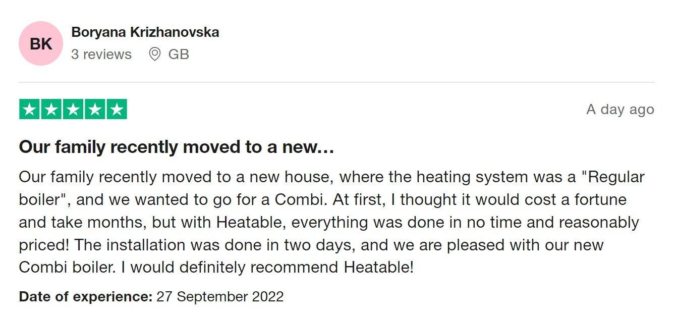 Heatable 5-star Trustpilot review