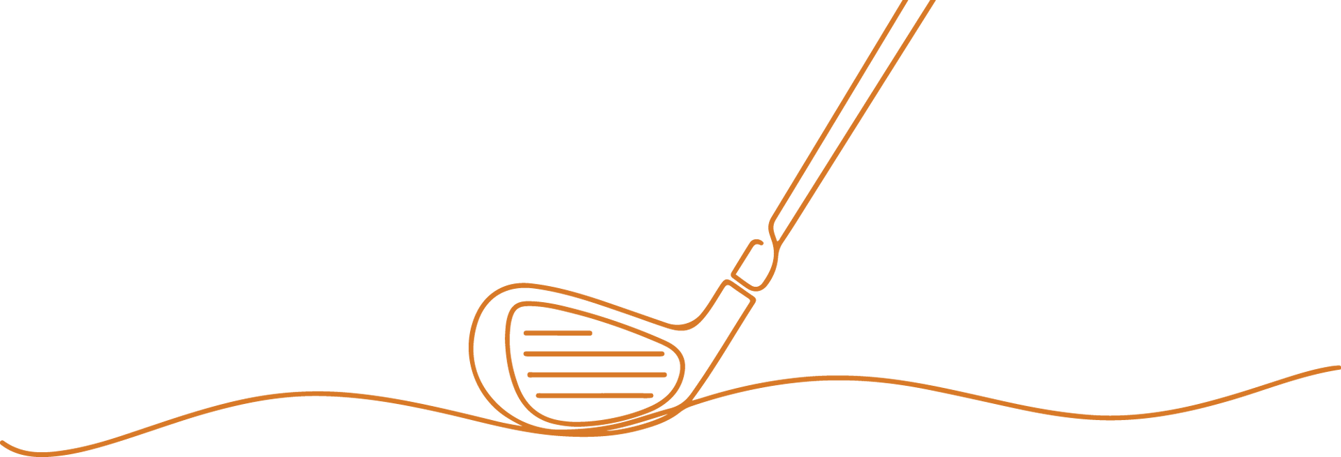 Orange line drawing of a golf club hitting a golf ball on wavy ground