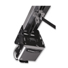 Black handheld camera rig with mounted light and handle on a white background