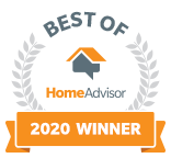HomeAdvisor Best of 2020 winner badge with orange ribbon and gray laurel wreath
