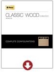Catalog cover for “Classic Wood collection” with a sample wood finish panel and a red download arrow icon
