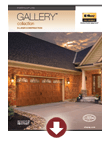Brochure cover of a brick home’s covered patio and garage at dusk with “Gallery” branding