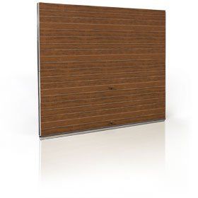 Brown wooden paneled wall section with horizontal grooves on a white background