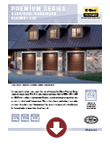 Brochure cover for a Premium Series front door, showing a lit brick house at night.