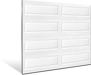 White paneled garage door on a light background