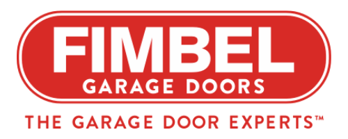 Fimbel Garage Doors logo in red and white with the tagline “The Garage Door Experts.”