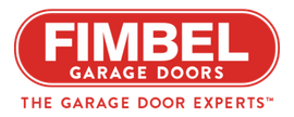 Fimbel Garage Doors logo in red and white with the tagline “The Garage Door Experts.”