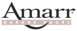 Amarr Garage Doors logo in black and gray text with a curved line underneath