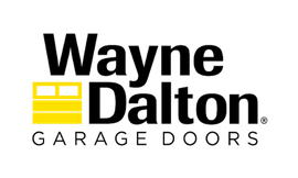 Wayne Dalton garage doors logo with black text and a yellow icon