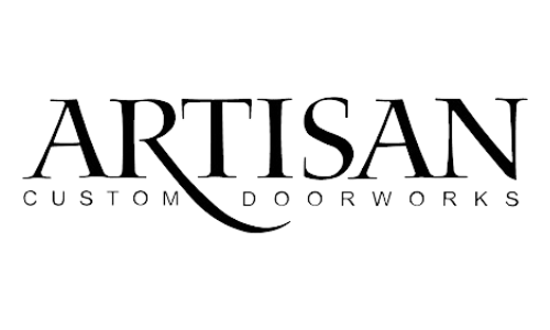 Artisan Custom Doorworks logo in black serif text on a white background