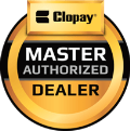 Clopay “Master Authorized Dealer” gold and black circular badge logo