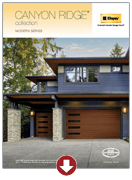 Canyon Ridge collection brochure cover with a modern house and garage at sunset