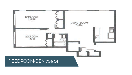 The Swift floor plan - 1 bedroom and den