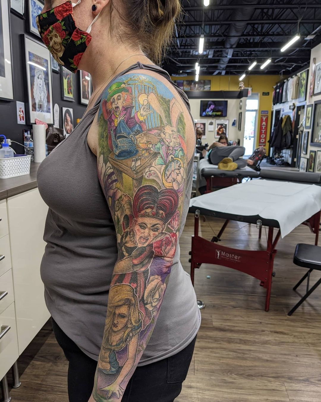 Alice in Wonderland Tattoo by Kevin Sherritt at Black Gold Tattoo Co in Edmonton Alberta Canada