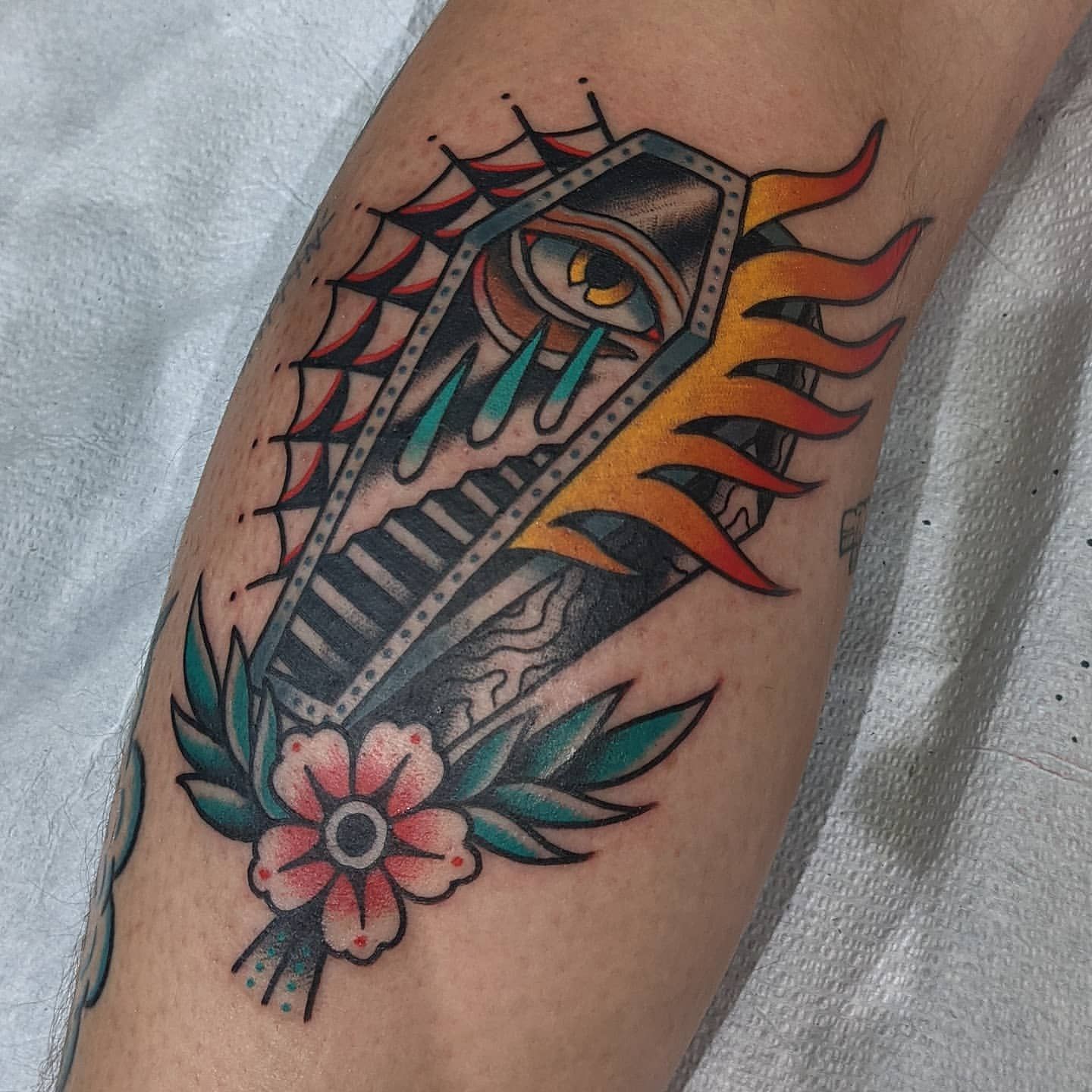 Coffin Tattoo Chris Benson at Silver Ghost Tattoo in Edmonton Alberta Canada