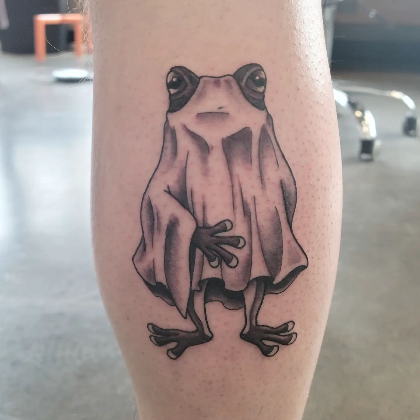 Ghost Frog Tattoo by Sheila Anderson at Crimson Empire Tattoo in Edmonton Alberta Canada