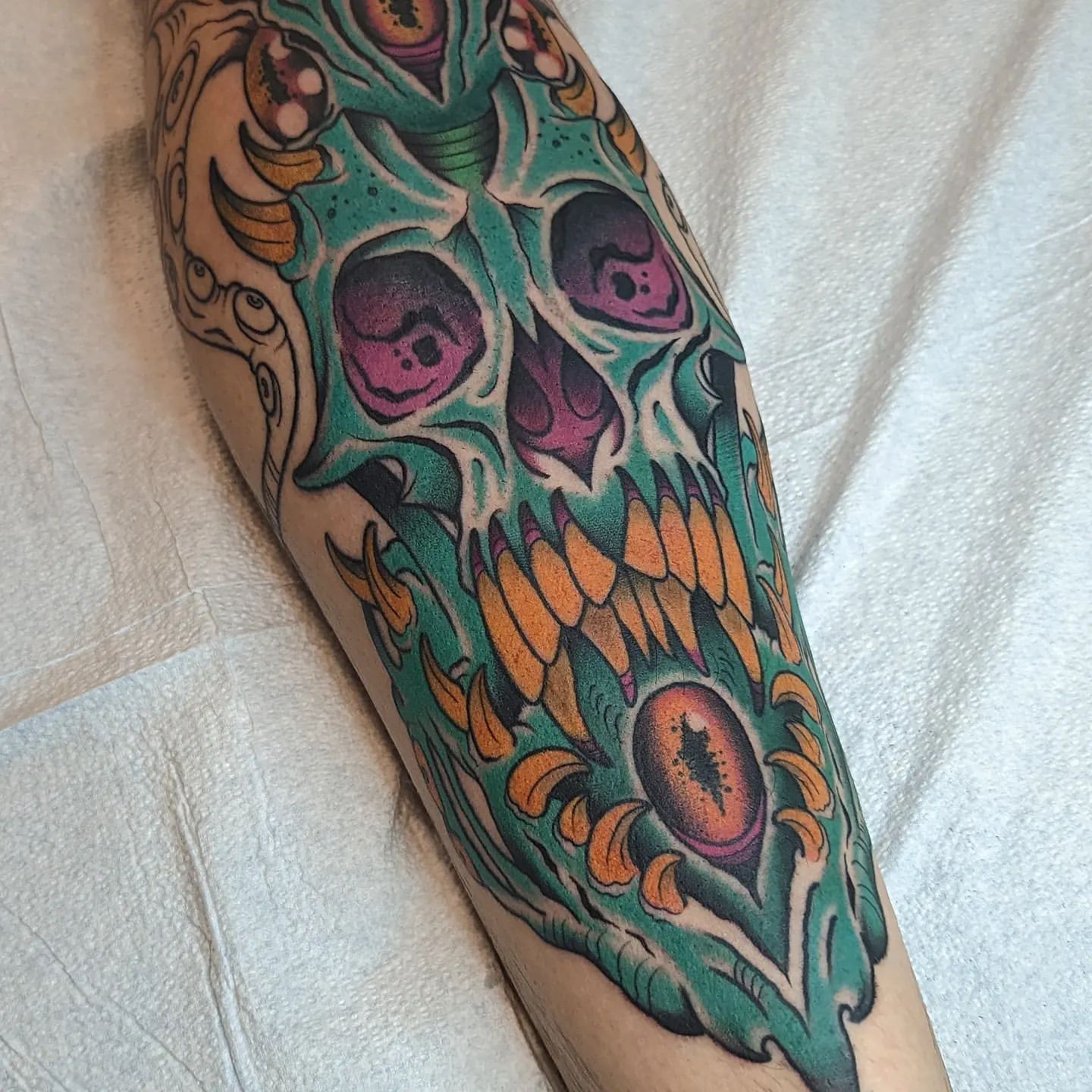 Skull Tattoo Chris Benson at Silver Ghost Tattoo in Edmonton Alberta Canada