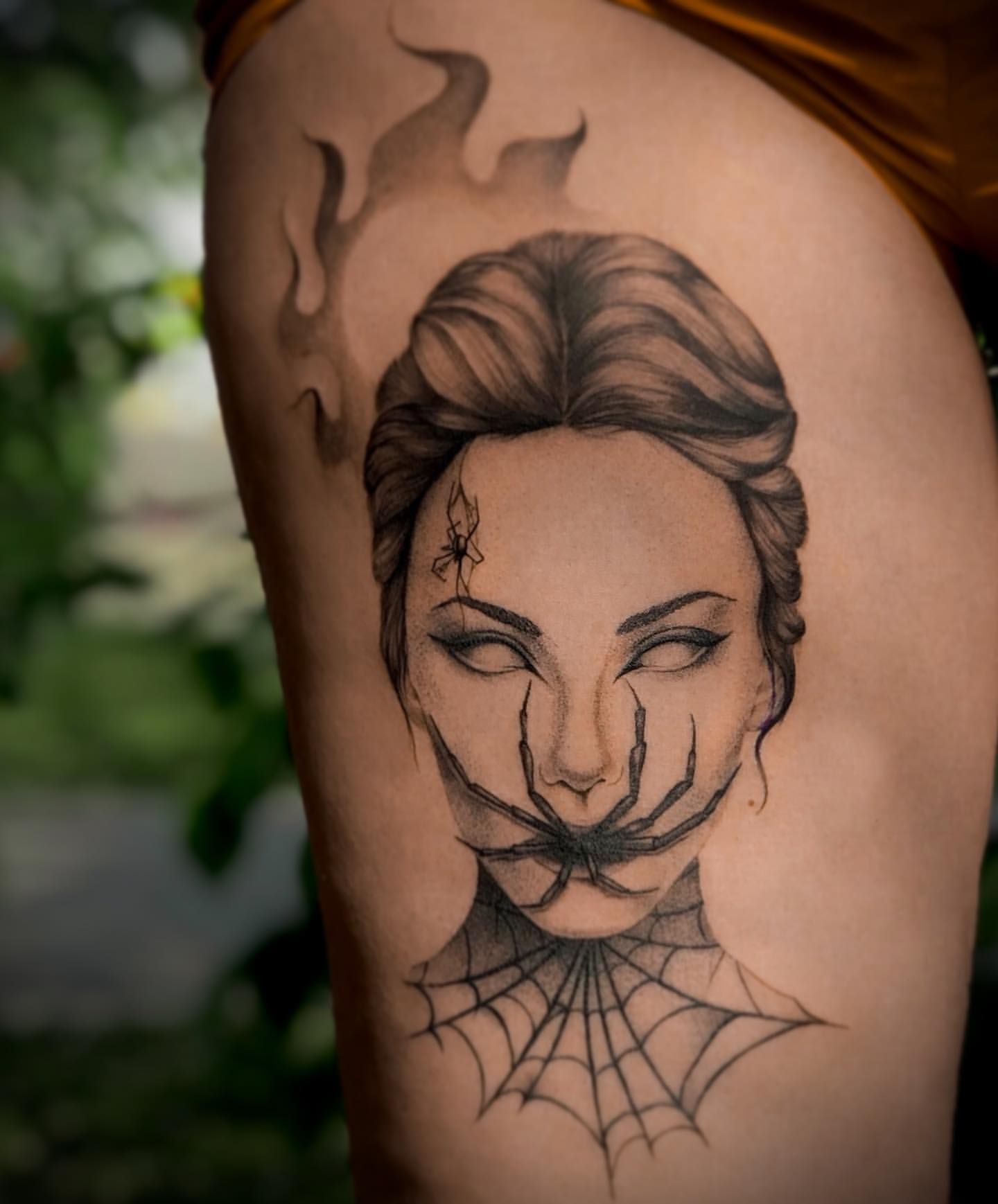 Spider Lady Tattoo by Anastasiya at Silver Ghost Tattoo in Edmonton Alberta Canada