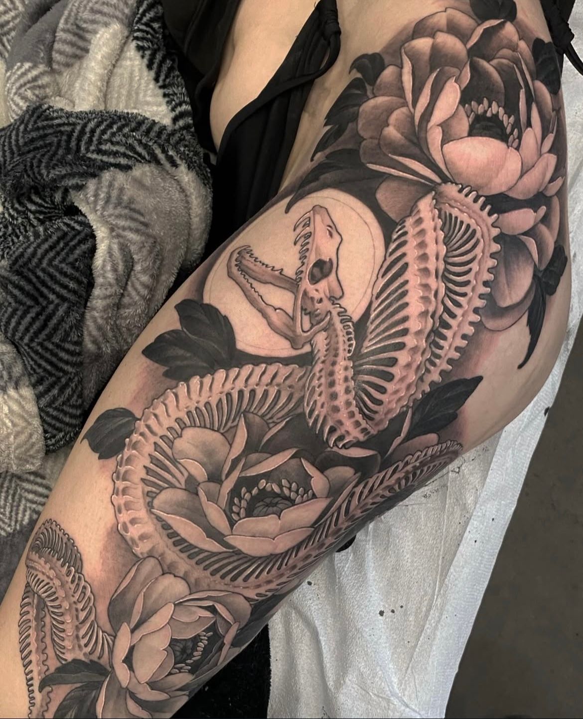 Skeletal Snake Tattoo by Sasha Day at Crimson Empire Tattoo in Edmonton Alberta Canada