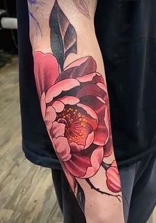 Peony Tattoo by Toby Shipman at Silver Ghost Tattoo in Edmonton Alberta Canada