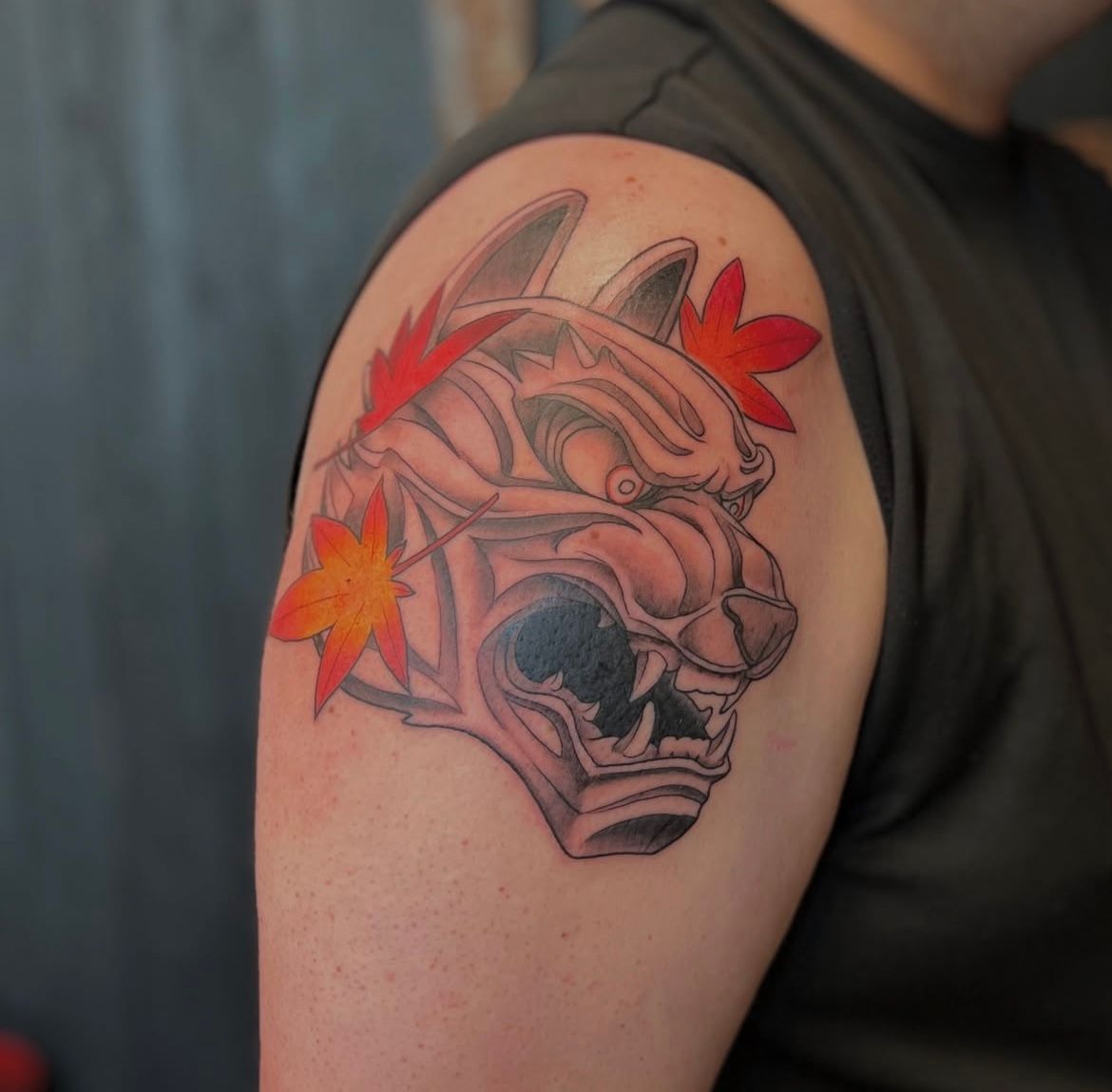 Wolf Mask Tattoo by Curt Semeniuk at Crimson Empire Tattoo in Edmonton Alberta Canada