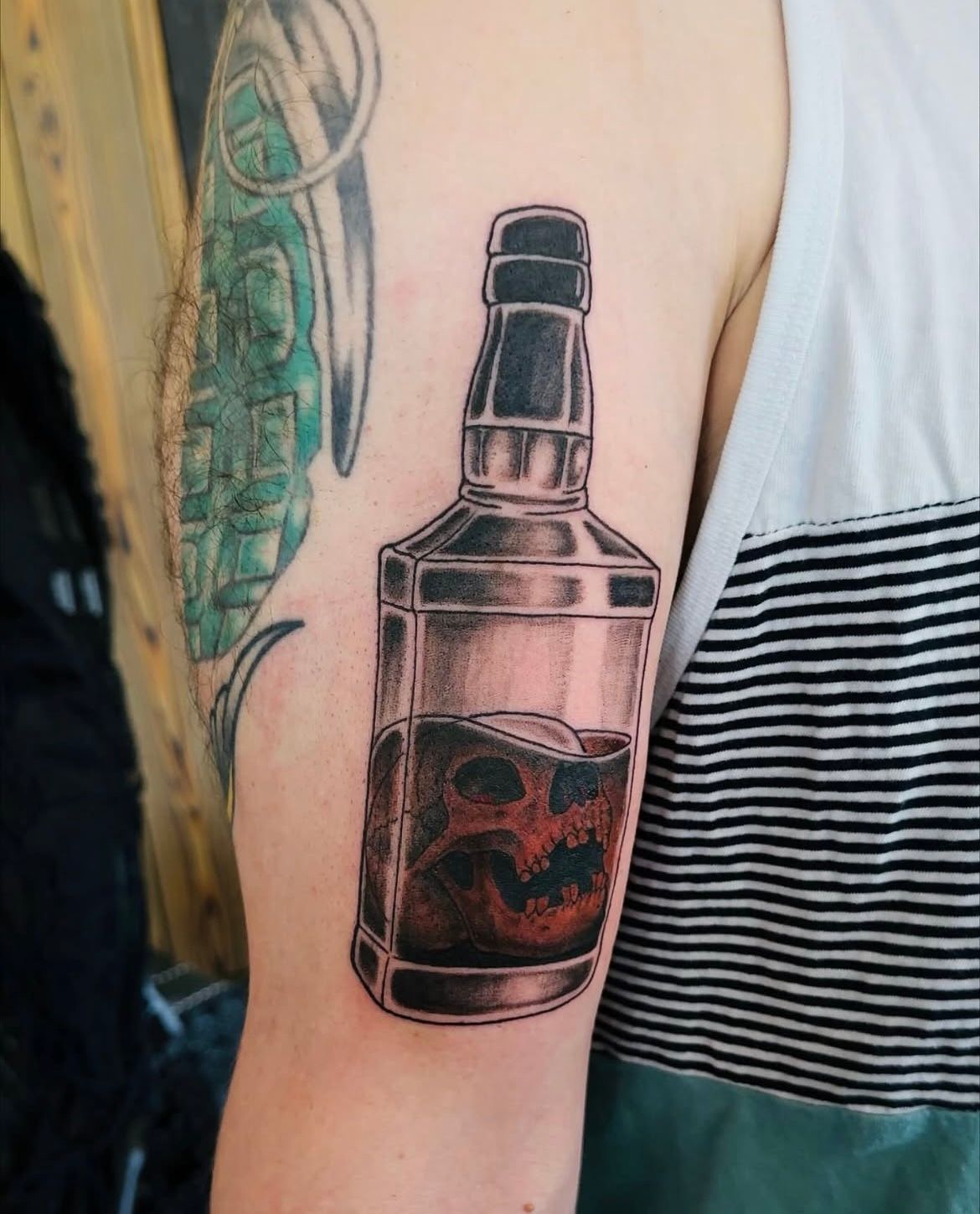 Skull in Whiskey Glass Tattoo by Vinny Nguyen at Crimson Empire Tattoo in Edmonton Alberta Canada