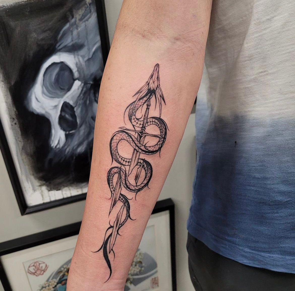 Dragon and Broken Sword Tattoo by Ian Wang at Black Gold Tattoo Co in Edmonton Alberta Canada