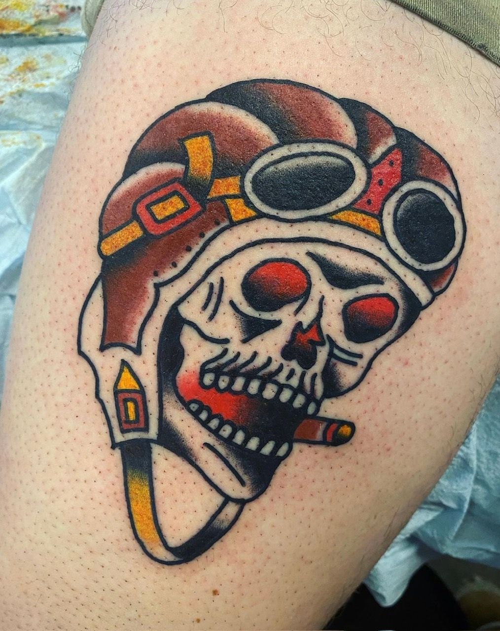 Pilot Skull Tattoo by JD Pezderic at Silver Ghost Tattoo in Edmonton Alberta Canada