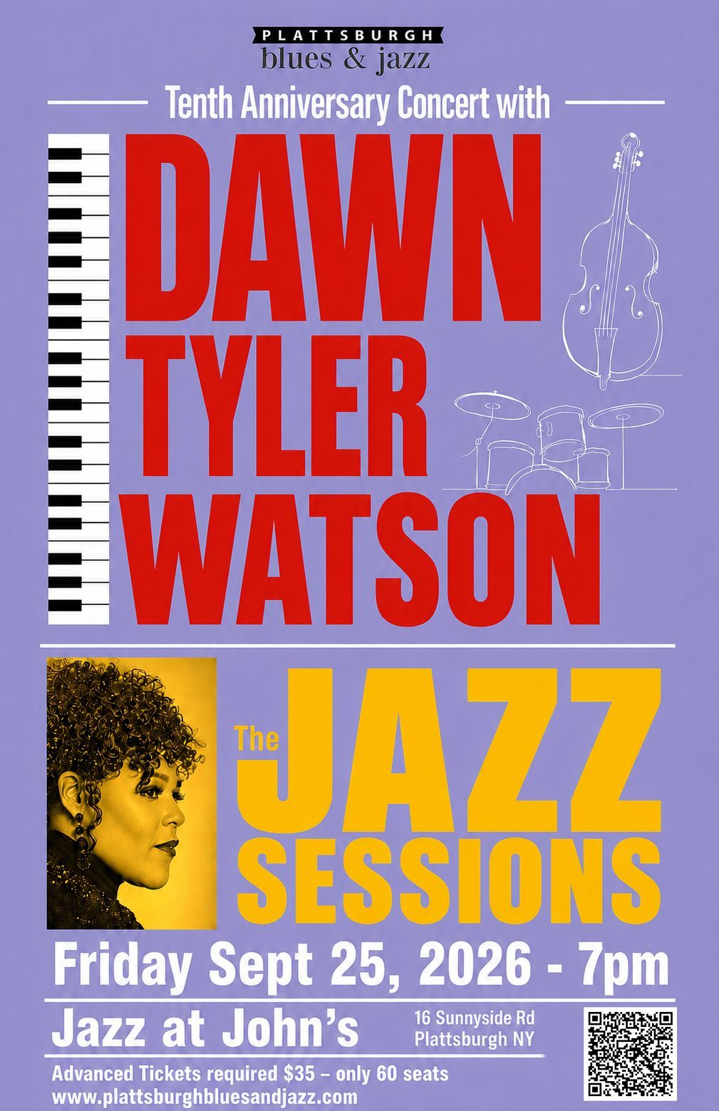 Dawn Tyler Watson Jazz Sessions poster for Sept. 25, 2026 at Jazz at John's