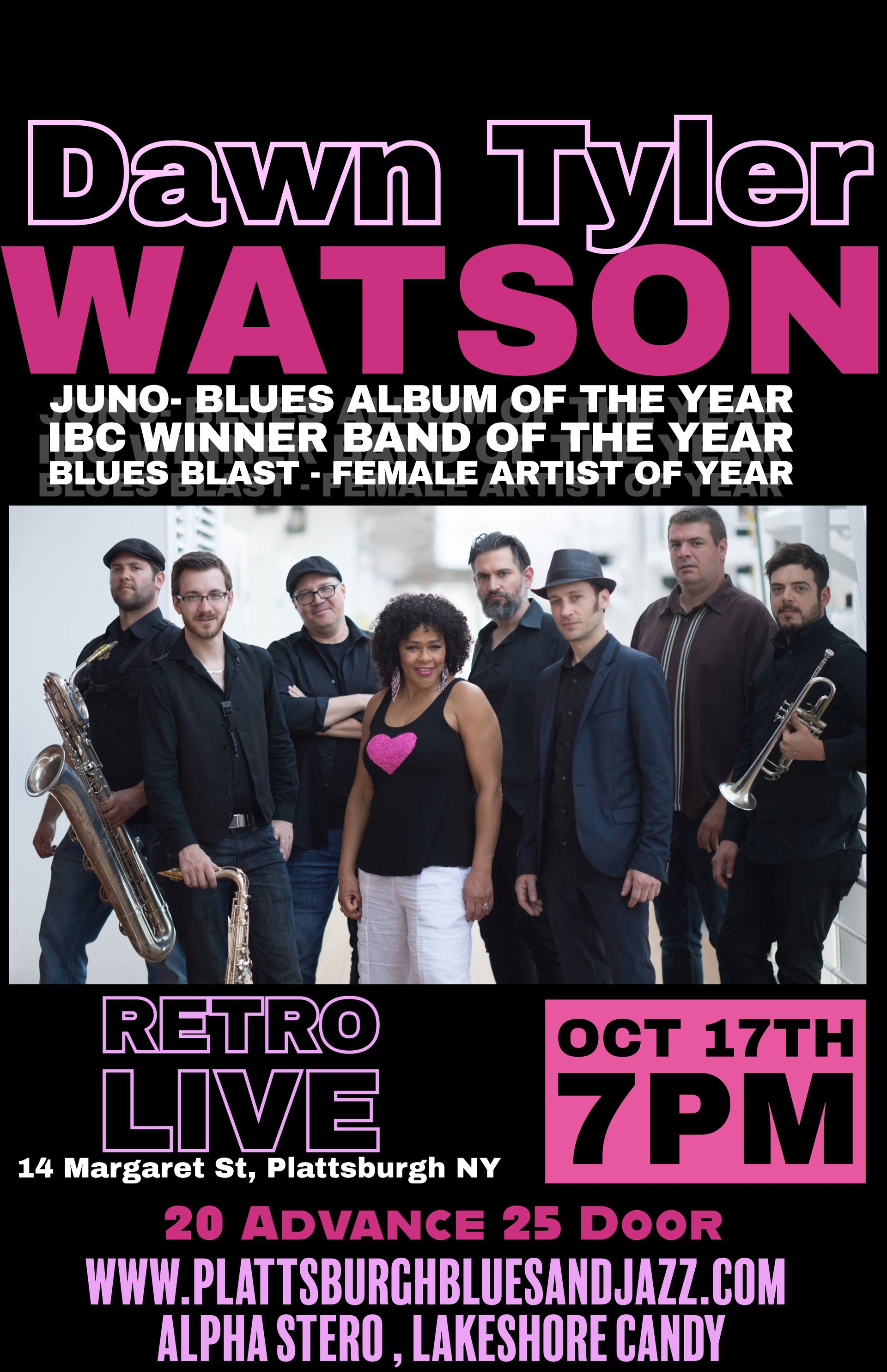 Poster for Dawn Tyler Watson at Retro Live on Oct 17th at 7 PM in Plattsburgh, NY. 