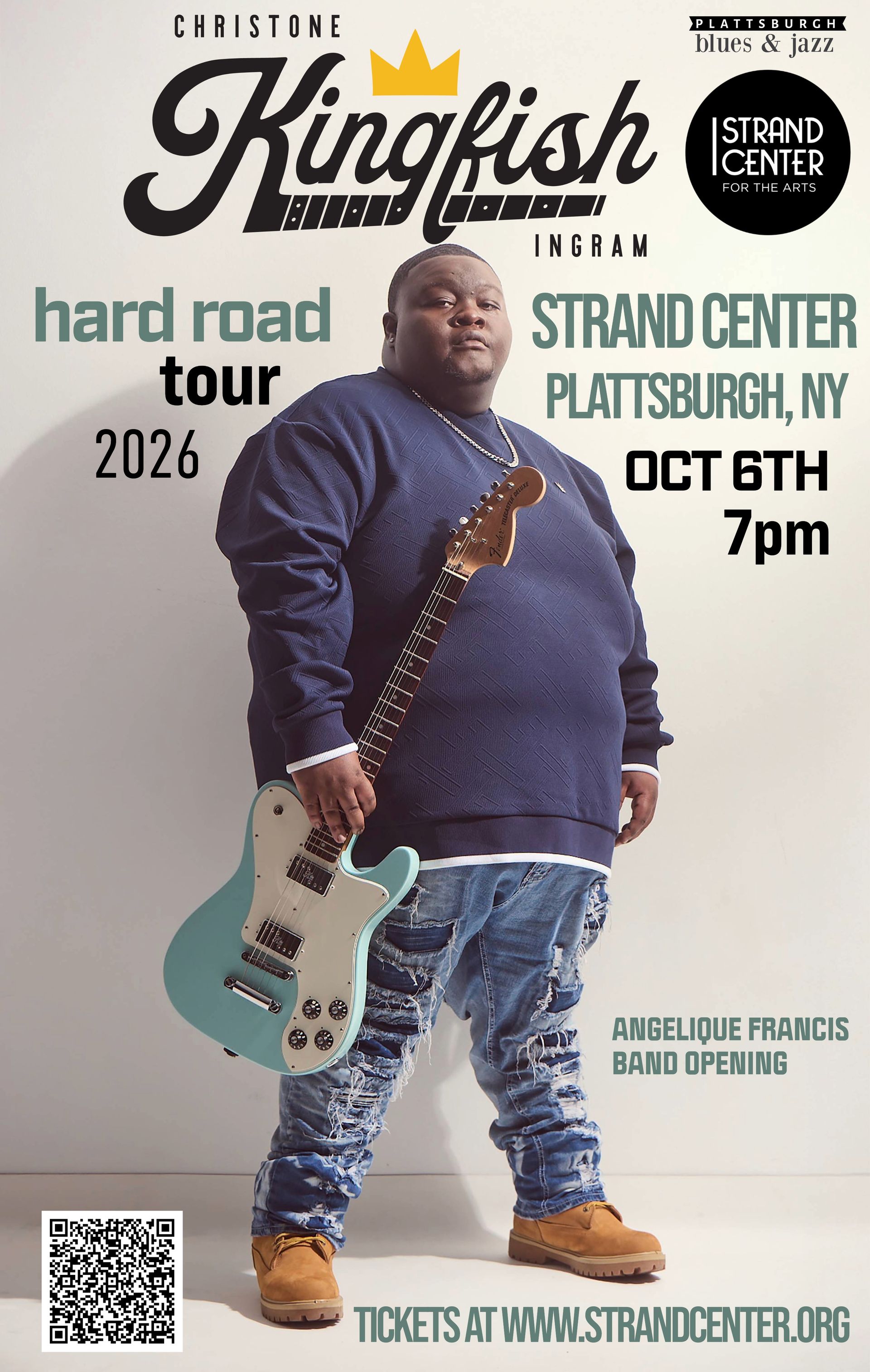 Chris Kingfish Ingram hard road tour standing with guitar at Strand Center, Plattsburgh, NY, Oct 6, 7 pm