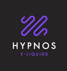 Logotipo morado de Hypnos E-Liquids sobre un fondo oscuro con monograma estilizado y texto blanco.
