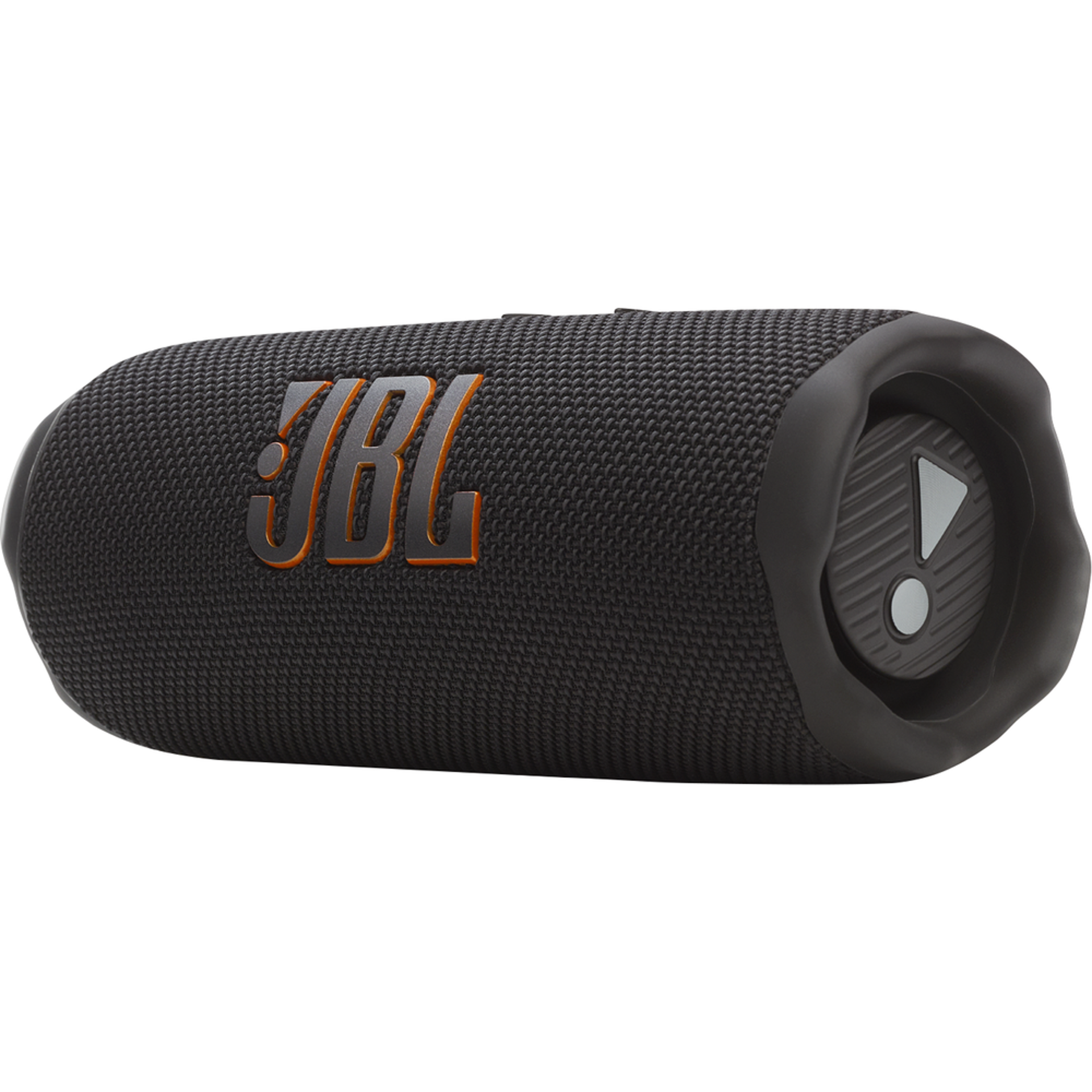 Altavoz Bluetooth JBL Flip 7 en su caja original, altavoz portátil negro sobre embalaje blanco y naranja.