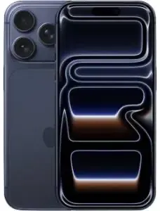 IPhone oscuro con triple cámara y líneas abstractas brillantes en la pantalla.