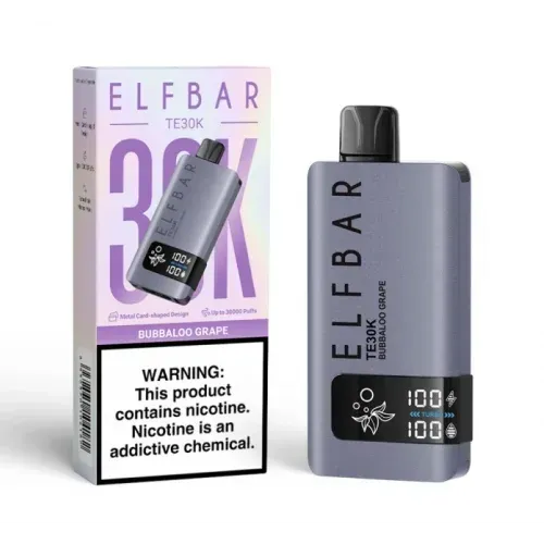 Tres dispositivos de vapeo desechables ELF BAR en color blanco, azul y rosa.