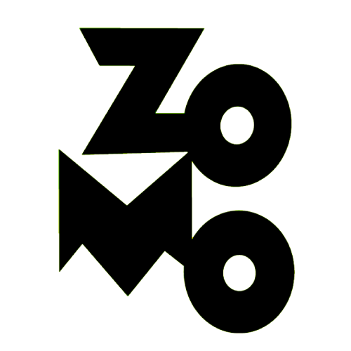 Logotipo abstracto negro con las letras Z y M estilizadas, que presenta dos puntos circulares sobre un fondo blanco.