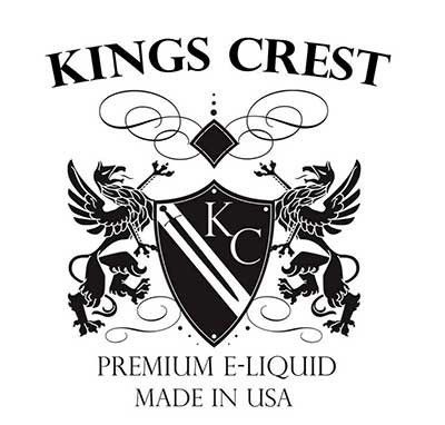 Logotipo de líquido electrónico premium Kings Crest con escudo, alas y corona, en blanco y negro, fabricado en EE. UU.